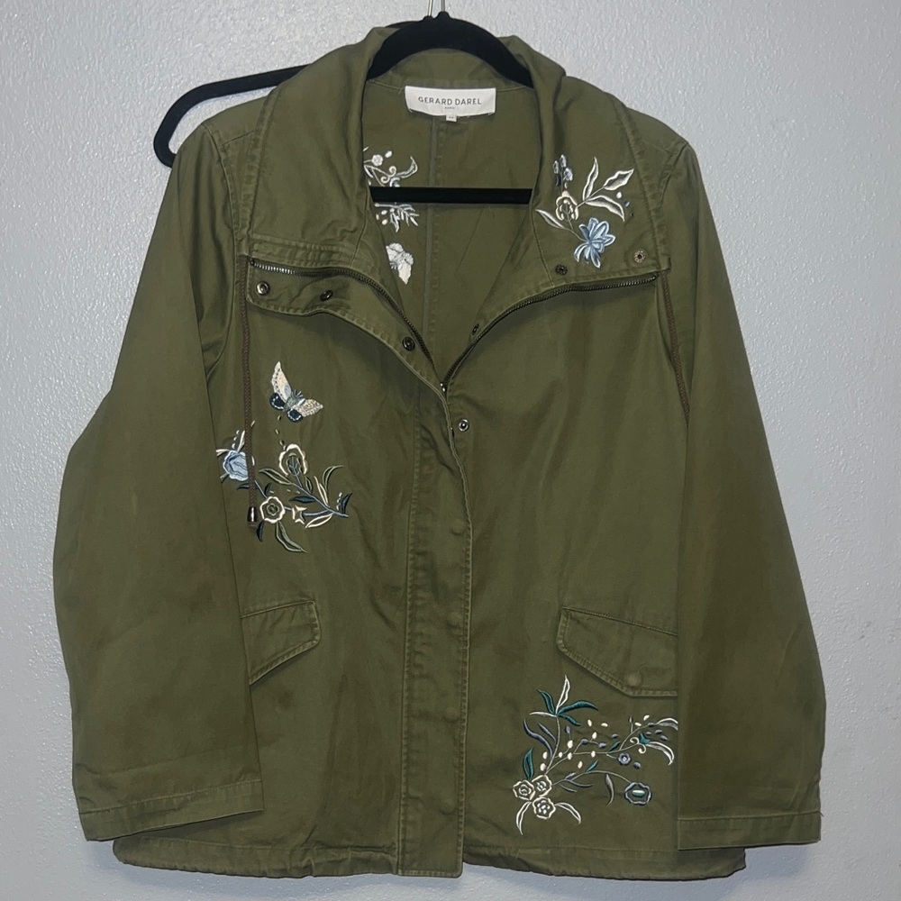 Gerard Darel Olive Green Embroidered Field Jacket